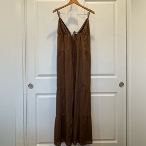 Mango NWT 100% Cotton Brown Tiered Maxi Dress Size M